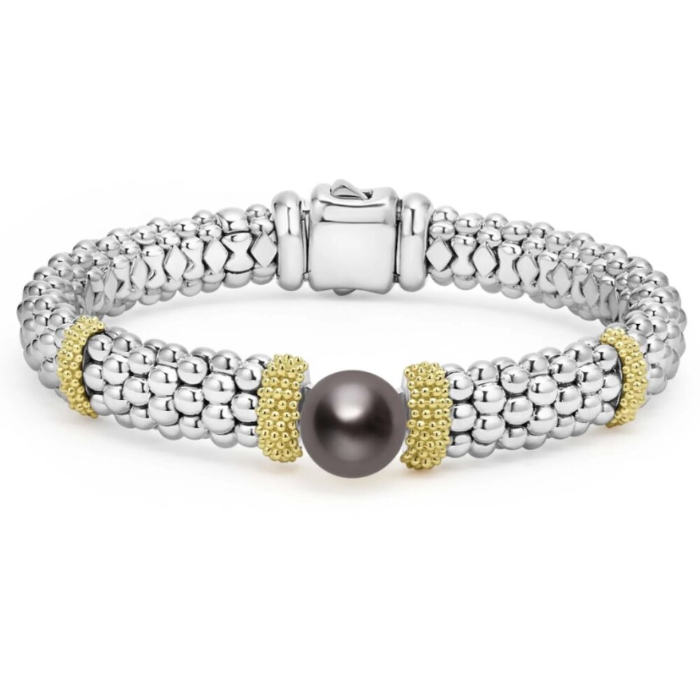 Two-Tone Tahitian Black Pearl Caviar Bracelet from Lagos Size S+(6.5) | 9mm